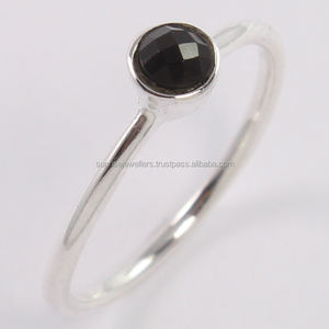 925 argent Sterling 4*4mm rond brillant coupe tour de cou noir ONYX pierre précieuse bague en ligne bijoux en argent fabricant cadeau pour elle - Product Image 1