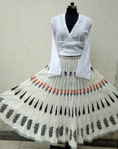 Falda de Algodón de Alta Calidad con Estampado Bohemio, Cintura con Cordón Ajustable, Diseño Plisado Tipo Paraguas, Ropa de Mujer - Product Image 2