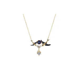 14K katı altın Swallow nazar Charm kolye