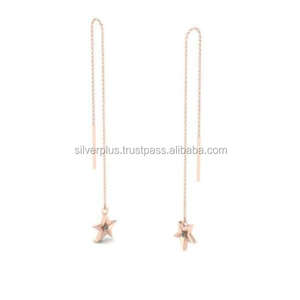 Pendientes de cadena de barra de estrella pavimentada con diamantes naturales, joyería fina de oro amarillo/rosa/blanco de 14 quilates - Product Image 3