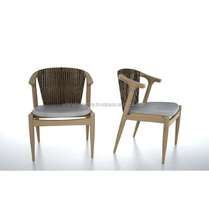 Modern Teak Wood Outdoor Dining Chair With Synthetic Rattan Woven Backrest Elegant Restaurant <b>Armchair</b> With Cushion Wholesale - Product Image 1