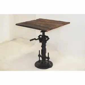 Vintage Industrial Furniture Cast Iron Base Adjustable Height Rough Recycled Wood Center Dining Table at Reasonable Price
