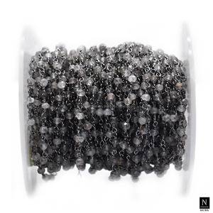 Cuentas de piedras preciosas de rutilo negro Chapado en plata, collar de cadena de Rosario, joyería, rollo a granel, fabricación de joyas, accesorio, declaración DIY - Product Image 3
