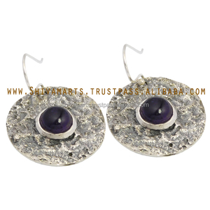 Boucles d'oreilles en argent Sterling 925 massif faites à la main améthyste pierre précieuse conception étonnante Style Vintage fantaisie fournisseur de bijoux en argent - Product Image 2