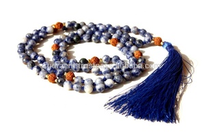 Venta caliente de los hombres naturales 108 Bead Rudraksha Sodalite Mala Meditación Yoga Collar con borla Regalo para hindú - Product Image 6
