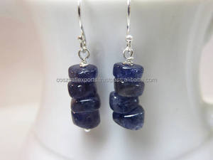 Pendientes colgantes de plata de ley 925 Iolite con diseño de pila de cuentas de diamante y rubí para bodas, fiestas, gran idea de regalo - Product Image 2