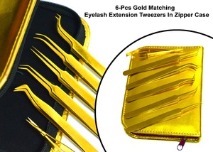 Hand Tasted 6 Pieces Gold Eyelash Extensions <b>Tweezers</b> Set Russian Volume Individual False Eyelash <b>Tweezers</b> Set - Product Image 5