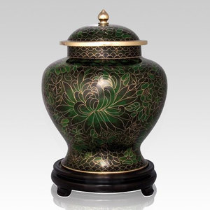 Urna de cremación de calidad superior pulida Cloisonne verde para cenizas - Product Image 1