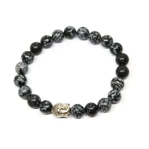 Pulsera de Buda de obsidiana con copo de nieve Natural, BB-001 curativa personalizada OEM, Gema de Yoga