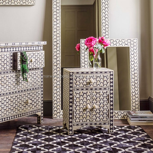 Muebles de interior decorativos con incrustaciones de hueso de alta calidad, mesita de noche de madera blanca azul y taburete de resina para decoración de salón para el hogar - Product Image 2