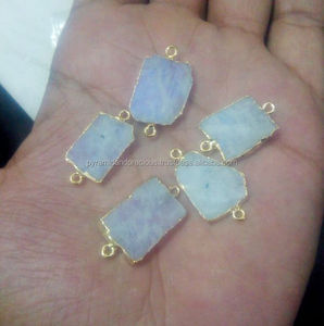 Rainbow <b>Moonstone</b> Sterling Silver Gold Electroplated Gemstone Slice Party Connector-15-22mm Natural Shape - Product Image 3