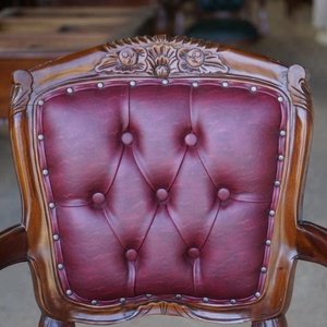 Silla de Oficina Giratoria de Madera de Caoba con Respaldo Alto, Base de Hierro, Cuero Sintético, Diseño Europeo, para Oficina en Casa, Interior, Comercial - Product Image 6