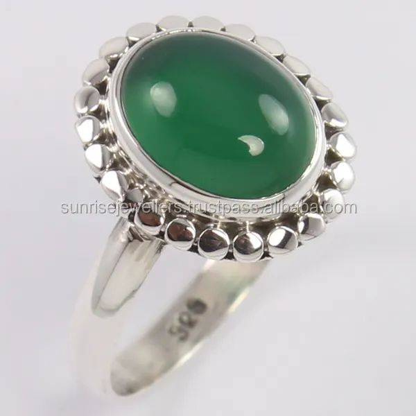 925 스털링 실버 천연 녹색 오닉스 보석 반지, 수제 보석, 도매 보석 반지