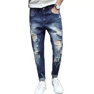 Sıkıntılı Denim pantolon-yeni tasarım 2018 çok iyi görünüyor kapatma özel skinny jeans rip sıkıntılı chino slim fit kot erkekler