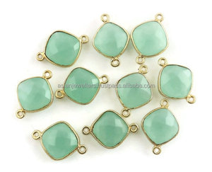 Or Vermeil-Argent sterling 925 Aqua Calcedony Gemstone Connector. Bijoux faits à la main. - Product Image 1