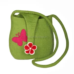 Wholesale Of Women's Hand-felted Shoulder Bag - Nepal Manufacture Green Felt Tote Handbag - Wool Felt Market Handbag for Ladies