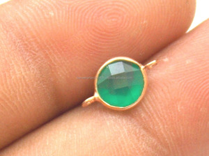 Onyx vert pierre précieuse plaqué or Double Bail fabrication de bijoux forme ronde facette coupe à la main connecteur de lunette - Product Image 5