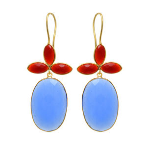 Naturel rouge grenat bleu calcédoine pierre précieuse Design à la mode à la main 925 argent Sterling plaqué or crochet femmes boucles d'oreilles bijoux - Product Image 1