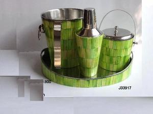 Coctelera de aluminio moderna hecha a mano, Enfriador de vino con cubo de hielo, mosaico de incrustaciones de hueso en acabado verde para el hogar y el bar - Product Image 5