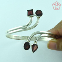 Bracelets unisexes faits à la main en argent sterling 925 avec pierre précieuse grenat, ajustables, pour mariage, fiançailles, anniversaire, fête, cadeau d'Inde