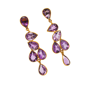 Pear Cut Amethyst Gemstone 925 <b>Sterling</b> <b>Silver</b> <b>Stud</b> Earrings Gold Plated Jewelry - Product Image 2