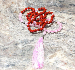 Pierres précieuses naturelles de haute qualité Rudraksha perles de Mala nouées cristal de Quartz Rose pierres de guérison collier Piedras Naturales - Product Image 3