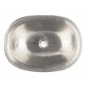 Cuivre métal fabriqué à la main motif gravé ovale solide monotrou salle de bain allemand argent évier 17X12X6 pouces salle de bain vaisselle bassin