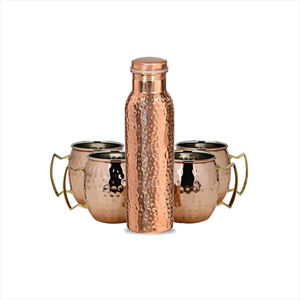 Botella de cobre fino, superficie martillada con pulido - Product Image 4