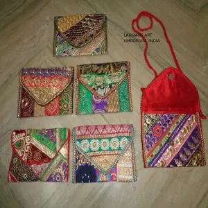 印度新款手工多色拼布棉设计师串手拿包批发供应商