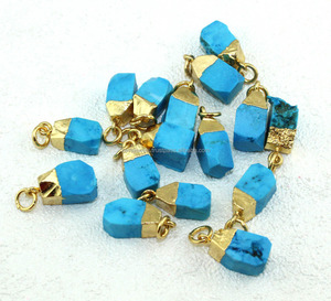 Connecteur de breloque en Turquoise, pendentif de 16 à 22mm, pépite Turquoise brut avec capuchon galvanisé en or 24k, bijoux en pierre précieuse - Product Image 2