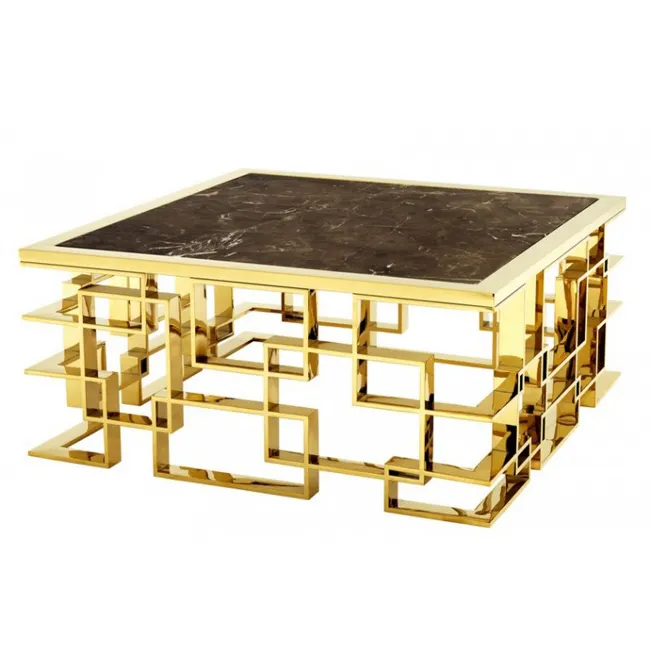 יוקרה אמנות דקו מעצב צד שולחן זהב עם חום שיש למעלה חתונה שולחן עבור סידורי/מרכז שולחן מודרני