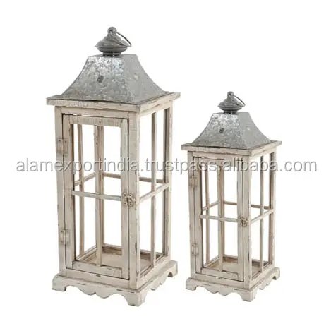 White Color Metal Lantern In 2 Pcs Decorate Tabletop Wedding & Home Decor Wholesale Price Best Quality