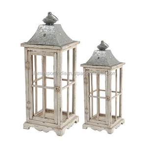 Linterna de metal de color blanco en 2 piezas decorar mesa boda y decoración del hogar precio al por mayor mejor calidad - Product Image 1