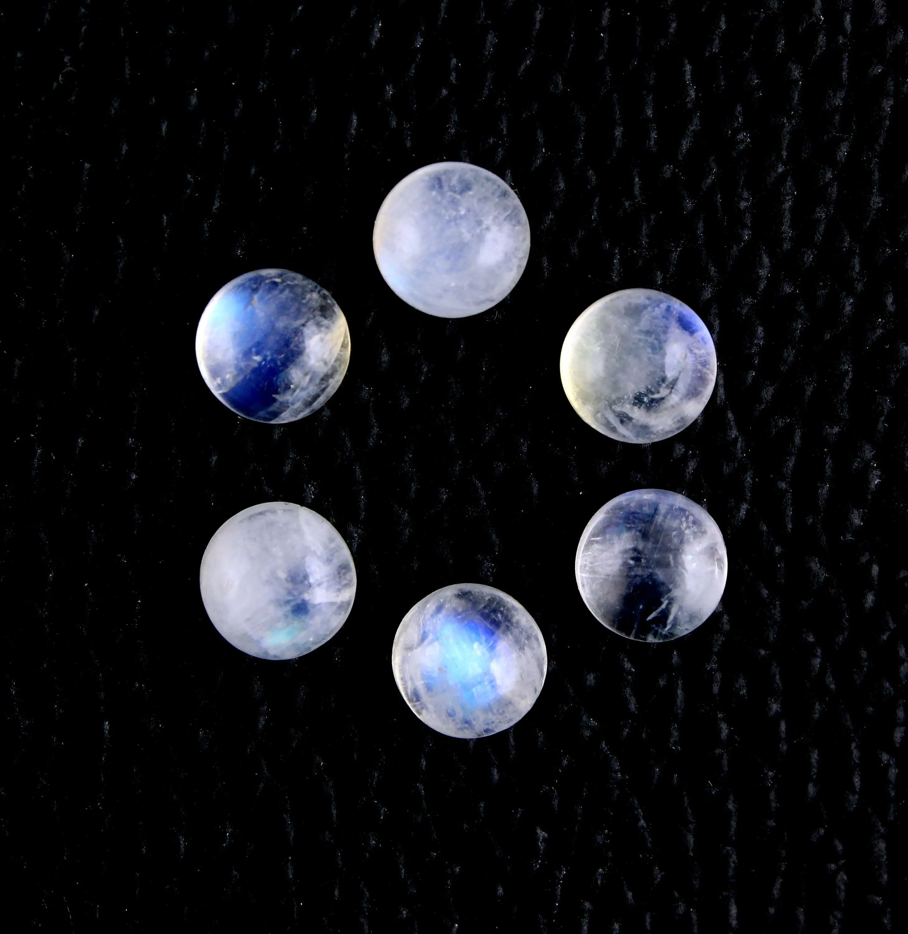 Pietra di luna arcobaleno naturale 2 pezzi fuoco blu 7 MM forma rotonda cabochon lisci pietre preziose sciolte che fanno gioielli