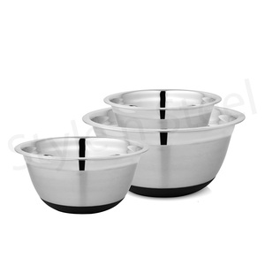 Bol de service moderne bol de mélange en acier inoxydable de haute qualité ensemble de 3 pièces bol de mélange en acier inoxydable avec Base en caoutchouc - Product Image 1