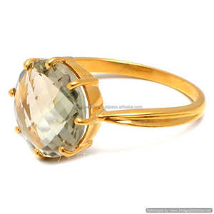 Bague en pierre précieuse verte améthyste, pierre précieuse plaquée or 925, argent sterling - Product Image 1