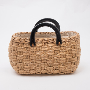 Bolso de playa de jacinto de agua de estilo vintage Cierre de cremallera Logo en relieve Dos asas de tela para uso diario Bolso de paja de verano - Product Image 2