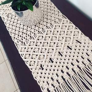Chemin de Table en macramé blanc, 1 pièce, tapis de Table de ferme tissé à la main avec pompon, pour fête prénuptiale - Product Image 5
