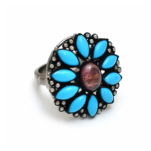 Anillo de Moda para Fiesta, Hecho a Mano, de Alta Calidad, con Turquesa Natural en Engaste de Plata de Ley 925 con Oxidación Negra - Product Image 3