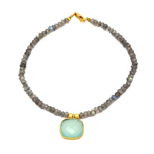 Unisex <b>Sterling</b> <b>Silver</b> Labradorite Cushion <b>Bracelet</b> With Labradorite <b>Beads</b> for Parties Weddings Gifts - Product Image 2