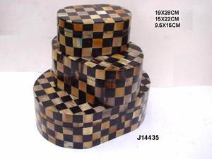 Caja de madera con forma de cuerno para joyería, organizador de mosaico disponible en todos los tamaños, con forma ovalada - Product Image 2
