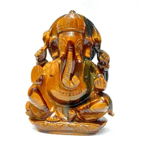 Tiger Eye Khắc Ganesha Bức Tượng Thủ Công Đá Khắc Quà Tặng