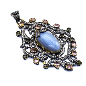 Agate bleue en dentelle, nouvelle arrivée 2025, belle forme ovale, pendentif en pierre précieuse d'agate bleue, pendentif en argent sterling - Product Image 1