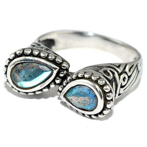 Posh-Anillo de plata de primera ley con forma de pera para mujer, sortija, plata esterlina 925, labradorita, estilo indio - Product Image 3