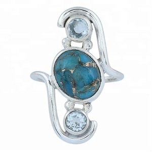 Anillo de diseñador de turquesa de cobre azul genuino hecho a mano 925 Ajuste de bisel de plata esterlina joyería de aniversario de boda de moda - Product Image 1