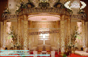 Boda real Mandap de madera antigua Mandap boda abierta Mandap Cum Stage boda madera TrendinCarved Mandaps fabricante exportador EE. UU. - Product Image 3