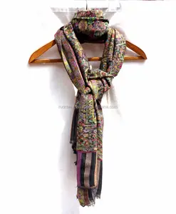 Premium Handwoven Indian Kashmir Soft <b>Lambswool</b> Garden Flowers Shawl Stole <b>Scarf</b> for Her - Product Image 1