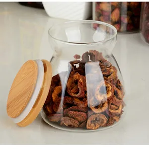650ML Glass Storage Jar with Bamboo Lid Clear Glass Food Storage Bamboo Lid Canister