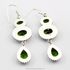 Handmade Sterling <b>Silver</b> <b>Dangle</b> <b>Earrings</b> with Natural Green Peridot Gemstone Hippie Style Drop <b>Earrings</b> - Product Image 5