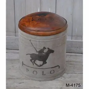 Leather & Canvas Pouffe/<b>Footstool</b> - Product Image 1